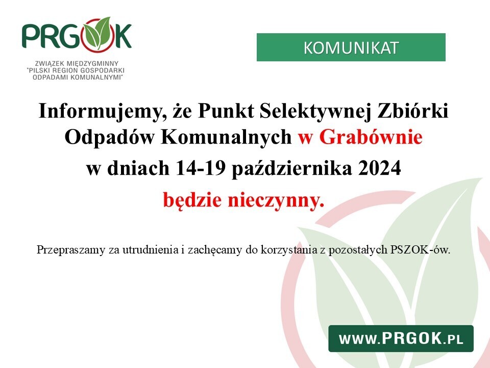 PSZOK Grabówno - dot. informacji o zamknięciu