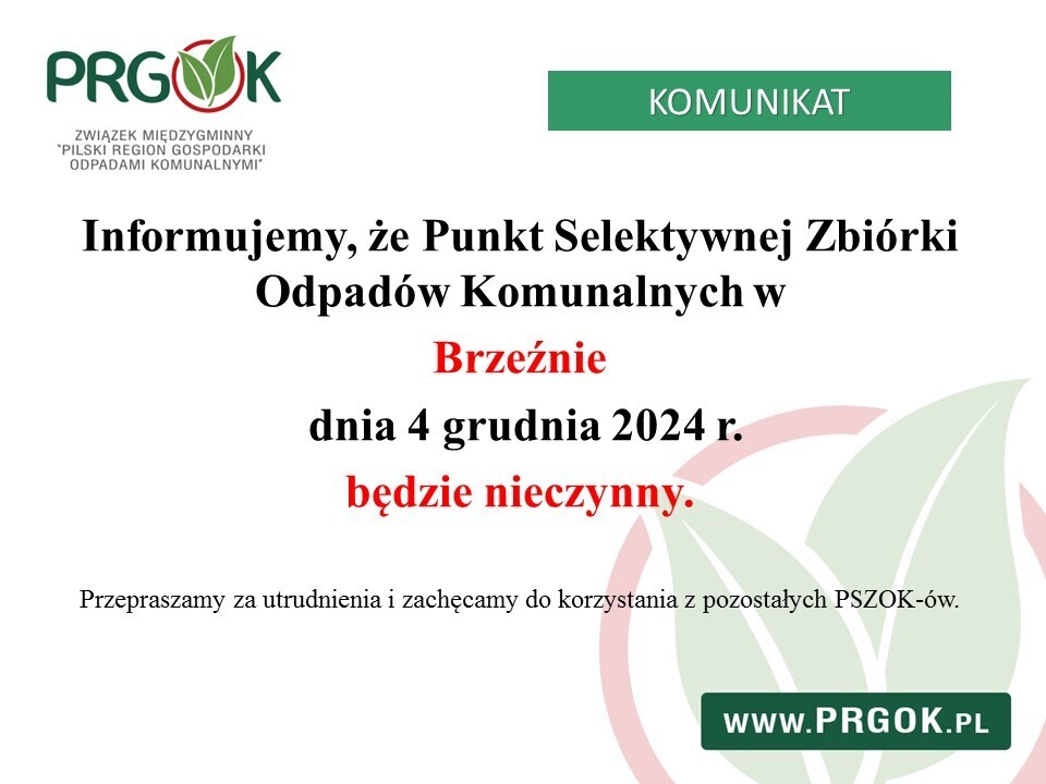 PSZOK Brzeźno - komunikat