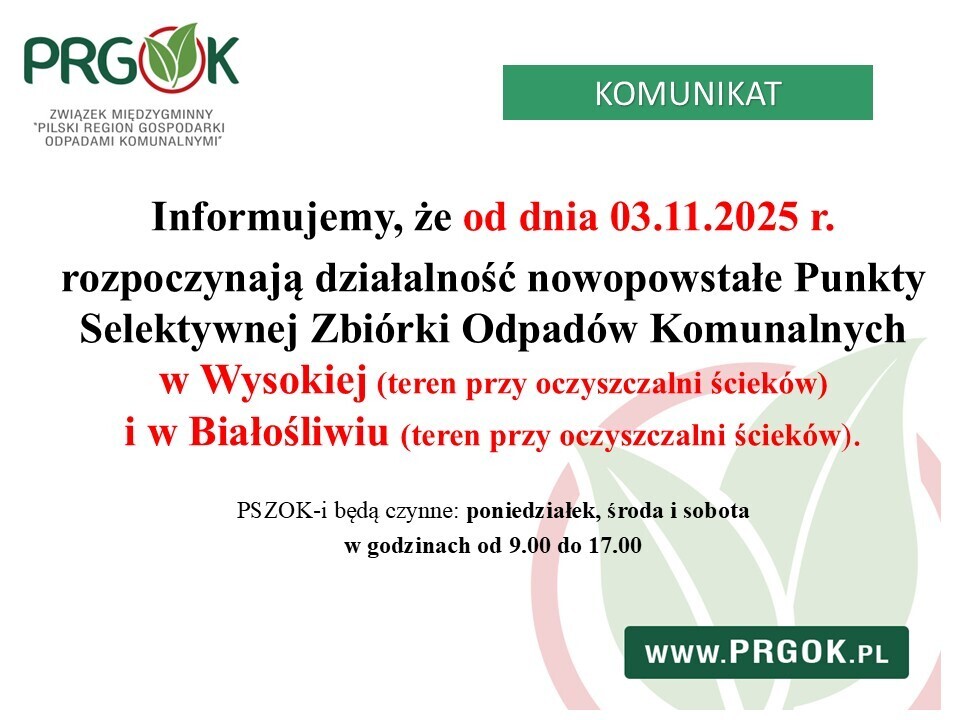 OTWARCIE PSZOK-ów - Białośliwie i Wysoka
